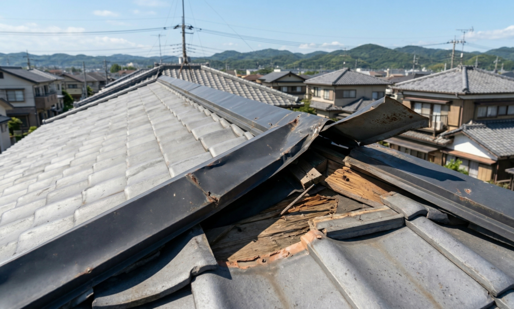 台風・強風による棟板金の浮き