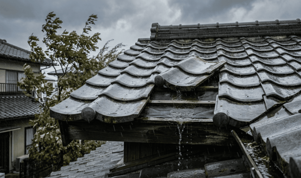 強風で瓦がズレ、屋根から浸水